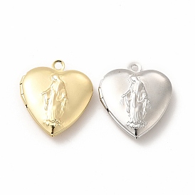 Brass Locket Pendants, Photo Frame Charms for Necklaces, Long-Lasting Plated, Heart with Saint Charm