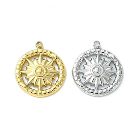 304 Stainless Steel Charms, Flat Round with Sun Charms