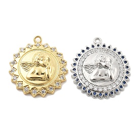 Латунные микро проложить кубического циркония подвески, плоский круглый с ангельскими подвесками, стойки покрытие, долговечный, без свинца и без кадмия