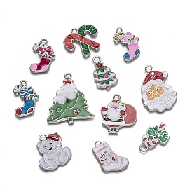 Alloy Enamel Pendants, for Christmas Day, Mixed Shapes, 22~50x11.5~36x1.5~2mm, Hole: 2~4mm
