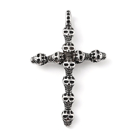 304 Stainless Steel Big Pendants, with 201 Stainless Steel Snap on Bails, Skull Cross Charm