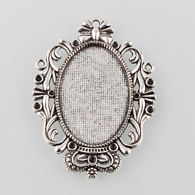 Tibetan Style Antique Silver Alloy Flat Oval Pendant Cabochon Settings, Cadmium Free & Lead Free, Tray: 30x20mm, Fit for 1~2mm Rhinestone, 49x36x2.5mm, Hole: 1.5mm about 126pcs/1000g