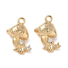 Brass Micro Pave Clear Cubic Zirconia Charms, Mushroom with Raised Dots Charms, Nickel Free
