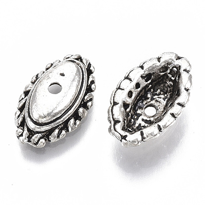 Tibetan Style Alloy Bead Caps, Cadmium Free & Lead Free, Oval, Apetalous