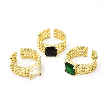 Стеклянная квадратная открытая манжета, полое кольцо из настоящей позолоченной латуни 18k для женщин, без кадмия, без никеля и без свинца