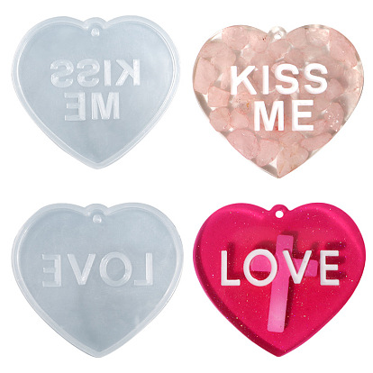 Silicone Heart with Hollow Word Pendant Molds, Valentine's Day Theme  Resin Casting Molds, for UV Resin & Epoxy Resin Jewelry Making