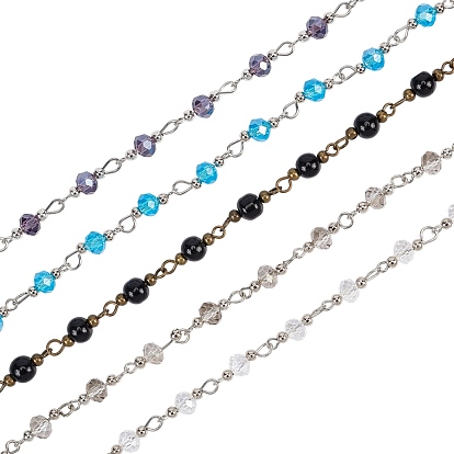 Handmade Glass  Beaded Chains, Unwelded, with Brass Findings