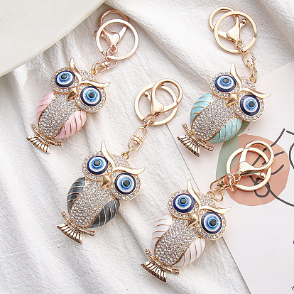 Брелок со сверкающей совой и мультяшным котом - милый металлический подарок для сумки и ключей