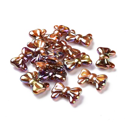 UV Plating Rainbow Iridescent Acrylic Beads, with Gold Foil, Bowknot