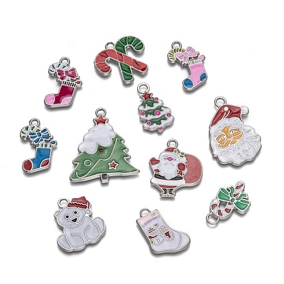 Alloy Enamel Pendants, for Christmas Day, Mixed Shapes, 22~50x11.5~36x1.5~2mm, Hole: 2~4mm