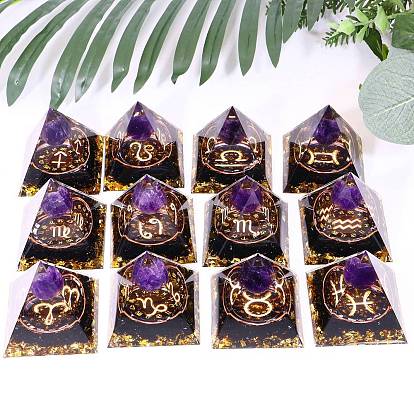 Energiegeneratoren aus Orgonit-Pyramidenharz, Reiki-Chips aus natürlichem Amethyst und Obsidian im Inneren für die Schreibtischdekoration im Home-Office