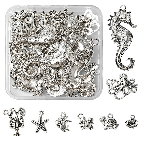 48шт 8 подвески из сплава в тибетском стиле с изображением морских животных, без кадмия и без свинца, разнообразные