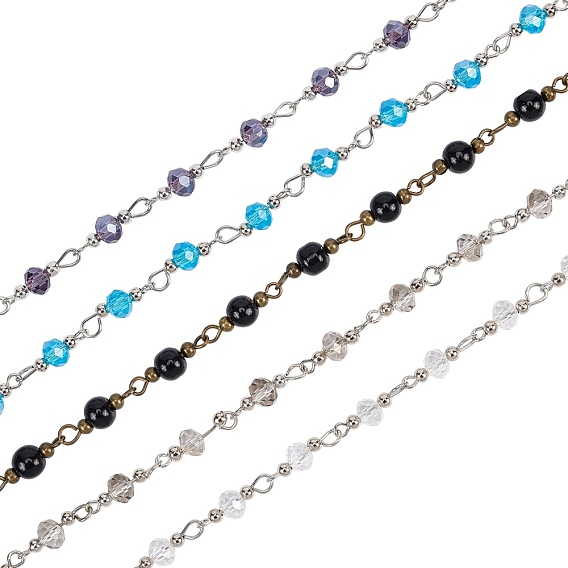 Handmade Glass  Beaded Chains, Unwelded, with Brass Findings