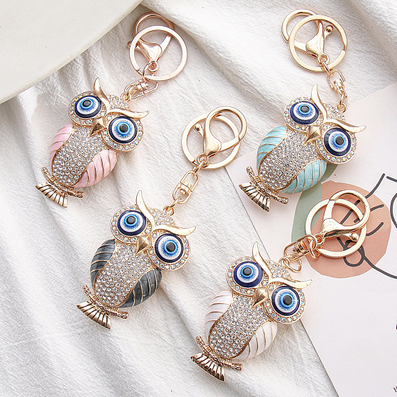 Брелок со сверкающей совой и мультяшным котом - милый металлический подарок для сумки и ключей