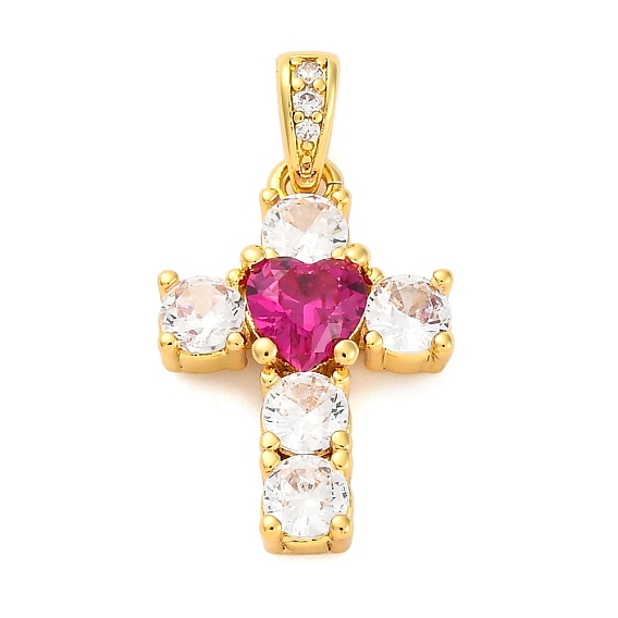 Латунные микро проложить кубического циркония подвески, крестик с сердечками