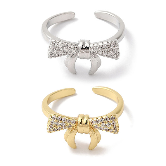 Открытые манжеты из латуни с бантом и микро-паве с прозрачным цирконием для женщин