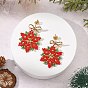 Glass & Brass Beads Braided Dangle Earrings, Brass Stud Earrings for Women, Snowflake with Bowknot, Golden