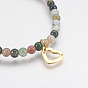 Natural Gemstone Beaded Stretch Bracelets, with 304 Stainless Steel Charms, Golden
