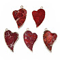 Electroplate Natural Regalite/Imperial Jasper/Sea Sediment Jasper Pendants, Dyed, with Iron Findings, Heart, Golden