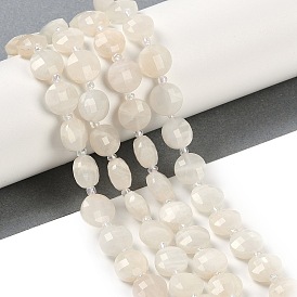 Natural White Moonstone Beads Strands, Faceted, Flat Round, with Seed Beads