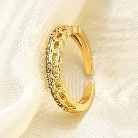 Латунные кольца-манжеты с микропаве и прозрачным цирконием для женщин, без кадмия, без никеля и без свинца, цепочка-оберег