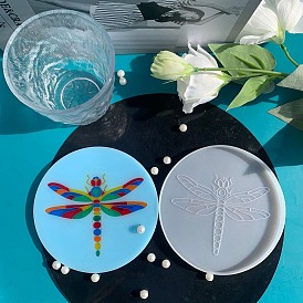 Food Grade Silicone Dragonfly Pattern Cup Mat Molds, Resin Casting Molds, for UV Resin & Epoxy Resin Craft Making, Flat Round