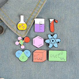 Chemical-inspired alloy brooch set with test tubes and beakers - Molecular-themed pins for creative jewelry lovers