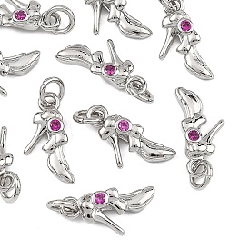 SHEGRACE Brass & Cubic Zirconia Charms, High-Heeled Shoes Charms, Cadmium Free & Lead Free & Nickel Free