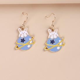 Adorable Cartoon Bunny and Bear Planet Earrings - Fashionable Accessories for Women