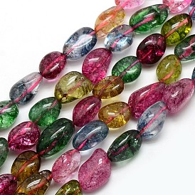 Natural Quartz Crystal Nuggets Beads Strands, Tumbled Stone, Dyed & Heated, 13~24x10~14mm, Hole: 1mm, about 15.5 inch