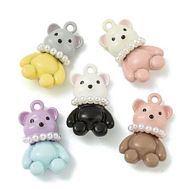 Spray Painted Alloy Enamel Pendants, with ABS Plastic Imitation Pearl, Cadmium Free & Lead Free, Bear Charm