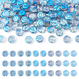 100 шт. 5 стили прозрачные гальванизированные УФ-покрытием стеклянные бусины, радужный, плоские круглые с буквы