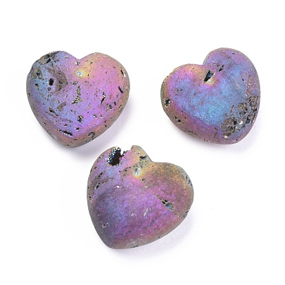 Electroplate Natural Druzy Agate Heart Love Stone, Pocket Palm Stone for Reiki Balancing