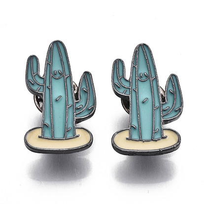 Сплавочные брошки, эмалевый штифт, с клатчем-бабочкой, кактус, металлический черный 