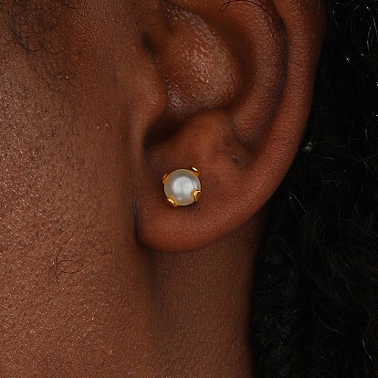 Элегантные 201 серьги-гвоздики из нержавеющей стали с искусственным жемчугом для женщин, повседневная одежда