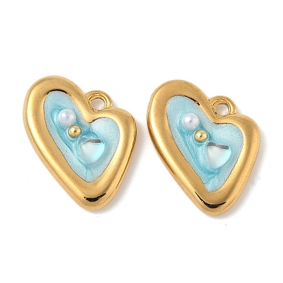 304 нержавеющей стальной эмали подвески, с абс пластиковым перламутром и стеклом, сердце прелести, ионное покрытие (ip)