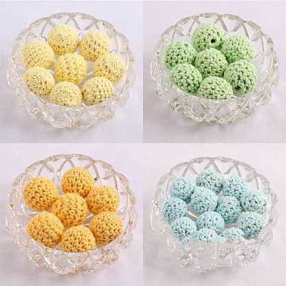 Handmade Woolen Macrame Wooden Pom Pom Ball Beads, for Baby Teether Jewelry Beads DIY Necklace Bracelet