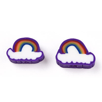 Handmade Polymer Clay Beads, Rainbow & Cloud