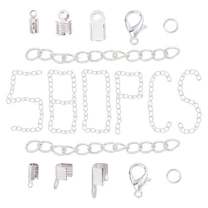 DIY Chain Extender Making Kits, with Brass Folding Crimp Cord Ends, Iron Folding Crimp Ends & Jump Rings & Chain Extender, Zinc Alloy Lobster Claw Clasps