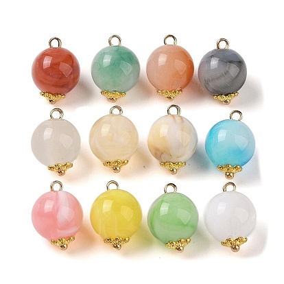 Двухцветные акриловые подвески, с медными петлями, круглые