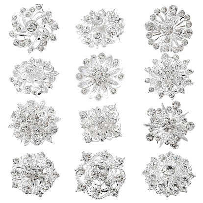 Rhinestone Brooch with Alloy Findings, Mixed Shape