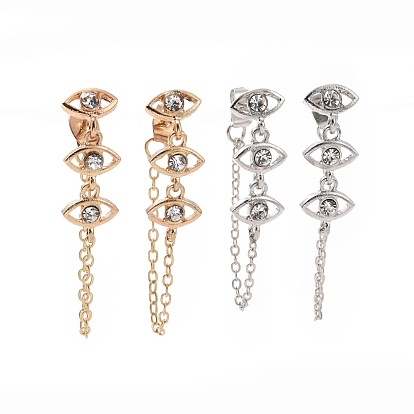Crystal Rhinestone Horse Eye Hanging Chain Dangle Stud Earrings, Alloy Jewelry for Women