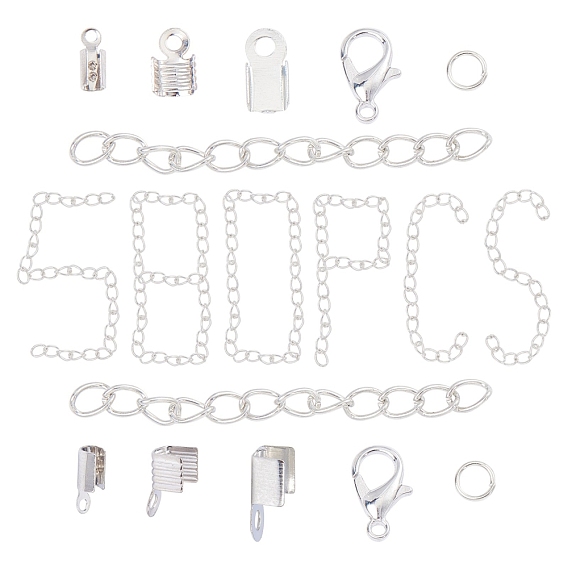 DIY Chain Extender Making Kits, with Brass Folding Crimp Cord Ends, Iron Folding Crimp Ends & Jump Rings & Chain Extender, Zinc Alloy Lobster Claw Clasps