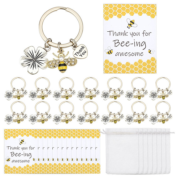 Брелок с подвесками из эмали из сплава, с железными кольцами и подарочными пакетами из органзы и бумажными открытками