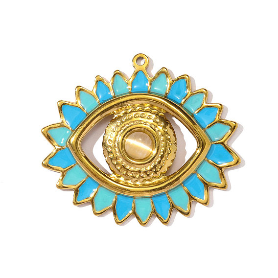 304 нержавеющей стальной эмали подвески, Очарование глаз, с кошачий глаз, ионное покрытие (ip), реальный 18 k позолоченный