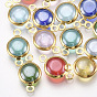 Handmade Lampwork Links Connectors, with 304 Stainless Steel Findings, Flat Round