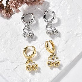 Латунные серьги-кольца из прозрачного кубического циркония, с ABS имитации жемчуга, без свинца и без кадмия, долговечный, стойки покрытие, Рождественский колокольчик