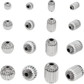16Pcs 8 Style 304 Stainless Steel Corrugated Beads, Mixed Shapes