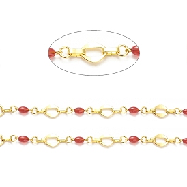 Losange et anneau en laiton de placage en rack et chaînes à maillons ovales, avec perles de verre rouge, non soudée, avec bobine, sans plomb et sans cadmium