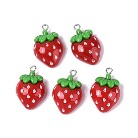 Окрашенные в смолу подвески из смолы, клубничное очарование, с платиново-железными петлями